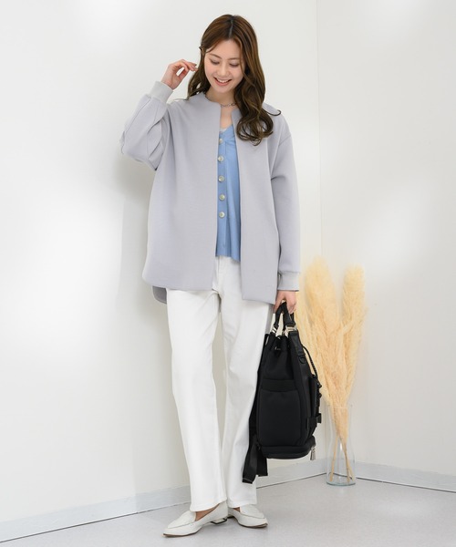 KATHARINE ROSS（キャサリンロス）の「【KATHARINE ROSS】日本製 スフレポンチノーカラーコート（ノーカラージャケット・レディース・グレー/ベージュ・MEDIUM）」の3枚目の写真