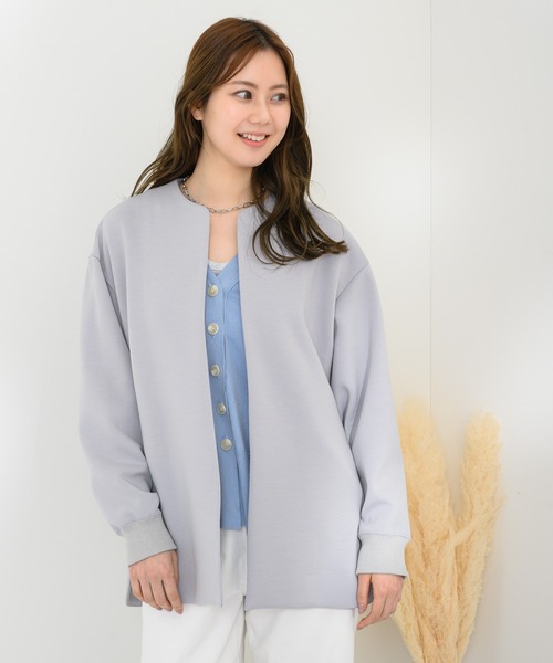 KATHARINE ROSS（キャサリンロス）の「【KATHARINE ROSS】日本製 スフレポンチノーカラーコート（ノーカラージャケット・レディース・グレー/ベージュ・MEDIUM）」の6枚目の写真