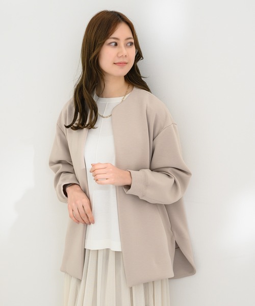 KATHARINE ROSS（キャサリンロス）の「【KATHARINE ROSS】日本製 スフレポンチノーカラーコート（ノーカラージャケット・レディース・グレー/ベージュ・MEDIUM）」の11枚目の写真