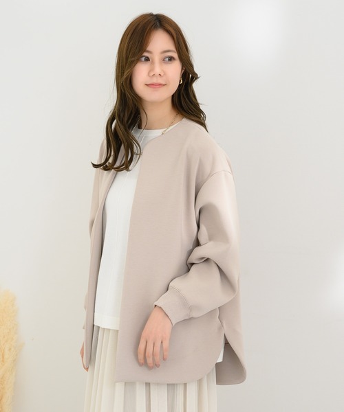 KATHARINE ROSS（キャサリンロス）の「【KATHARINE ROSS】日本製 スフレポンチノーカラーコート（ノーカラージャケット・レディース・グレー/ベージュ・MEDIUM）」の13枚目の写真