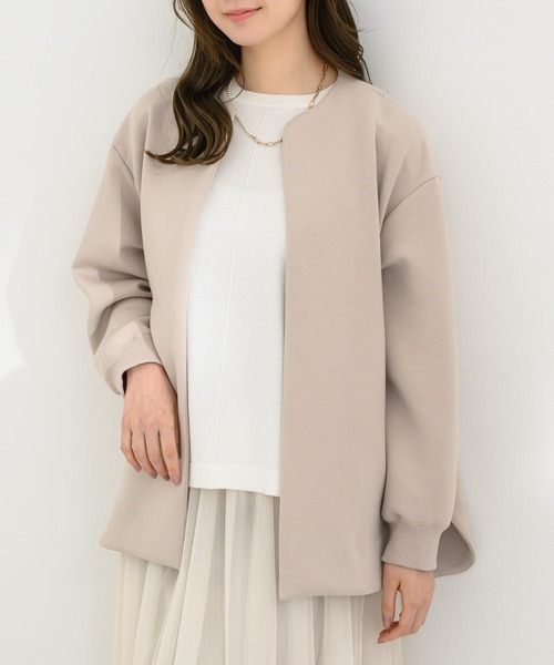 KATHARINE ROSS（キャサリンロス）の「【KATHARINE ROSS】日本製 スフレポンチノーカラーコート（ノーカラージャケット・レディース・グレー/ベージュ・MEDIUM）」の12枚目の写真