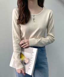 KOBE LETTUCE | 選べる2タイプ　パール付きリブニット(ニット/セーター)