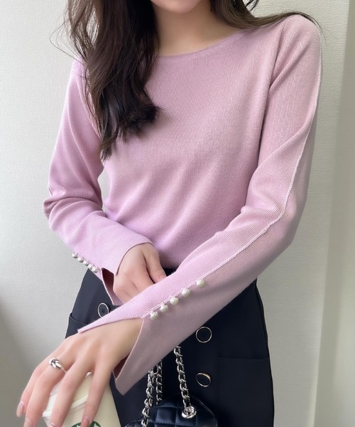 KOBE LETTUCE（コウベレタス）の「選べる2タイプ　パール付きリブニット（ニット/セーター・レディース・ネイビー/ラベンダー/ブラック系/ブルー系/ベージュ系/ネイビー系/パープル系/ブルー/グレイッシュベージュ/ブラック/アイボリー/ホワイト系/ブラウン系/ブラウン・1/2）」の19枚目の写真