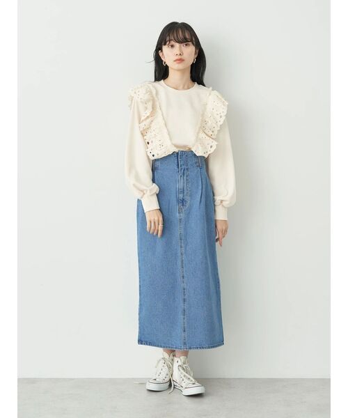 earth music&ecology(アースミュージックアンドエコロジー)の「レースフリルプルオーバー(Tシャツ/カットソー・レディース・ターコイズブルー/ブラック/アイボリー・FREE)」の6枚目の写真