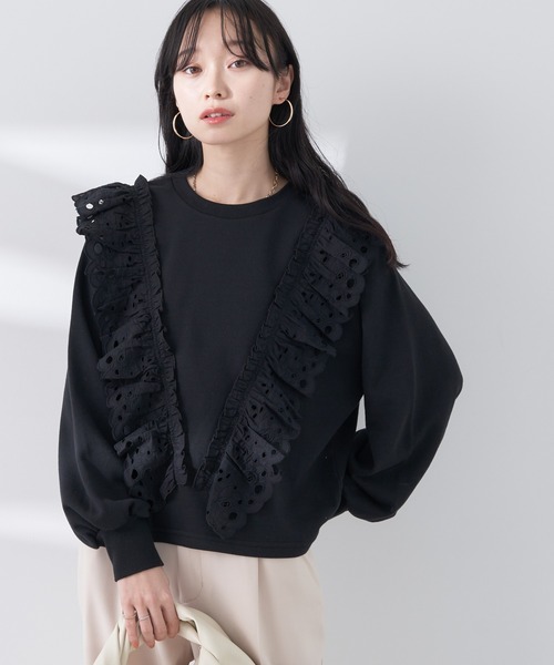 earth music&ecology(アースミュージックアンドエコロジー)の「レースフリルプルオーバー(Tシャツ/カットソー・レディース・ターコイズブルー/ブラック/アイボリー・FREE)」の3枚目の写真