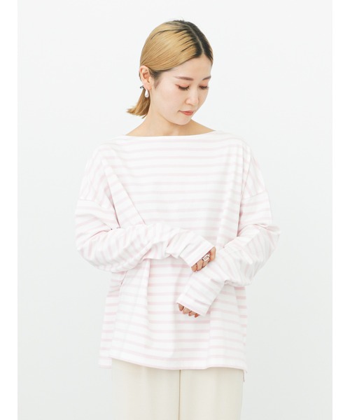 Samansa Mos2 blue（サマンサモスモスブルー）の「ボーダーロンT（Tシャツ/カットソー・レディース・グリーン/オフホワイト/ピンク/イエロー/サックスブルー・ﾌﾘ-）」の5枚目の写真