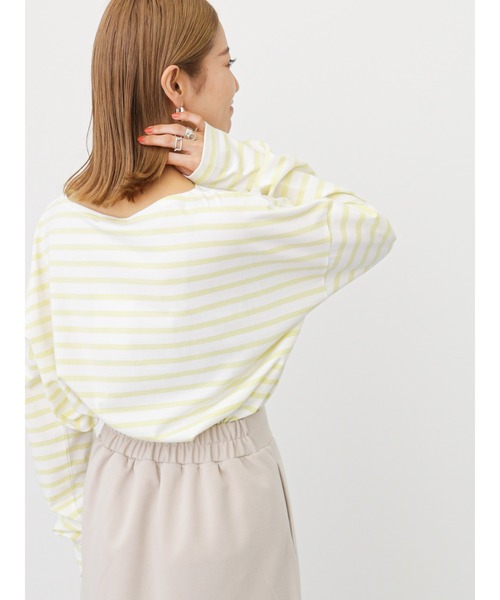 Samansa Mos2 blue（サマンサモスモスブルー）の「ボーダーロンT（Tシャツ/カットソー・レディース・グリーン/オフホワイト/ピンク/イエロー/サックスブルー・ﾌﾘ-）」の4枚目の写真