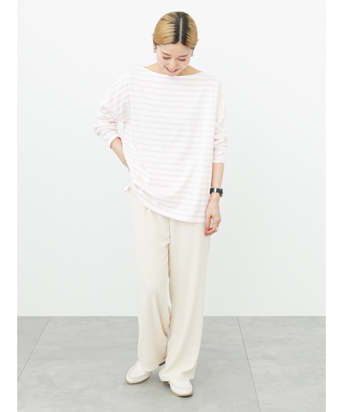 Samansa Mos2 blue（サマンサモスモスブルー）の「ボーダーロンT（Tシャツ/カットソー・レディース・グリーン/オフホワイト/ピンク/イエロー/サックスブルー・ﾌﾘ-）」の7枚目の写真