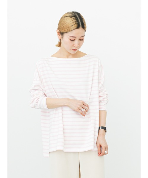 Samansa Mos2 blue（サマンサモスモスブルー）の「ボーダーロンT（Tシャツ/カットソー・レディース・グリーン/オフホワイト/ピンク/イエロー/サックスブルー・ﾌﾘ-）」の10枚目の写真