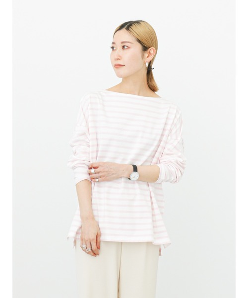 Samansa Mos2 blue（サマンサモスモスブルー）の「ボーダーロンT（Tシャツ/カットソー・レディース・グリーン/オフホワイト/ピンク/イエロー/サックスブルー・ﾌﾘ-）」の11枚目の写真