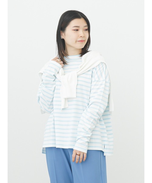 Samansa Mos2 blue（サマンサモスモスブルー）の「ボーダーロンT（Tシャツ/カットソー・レディース・グリーン/オフホワイト/ピンク/イエロー/サックスブルー・ﾌﾘ-）」の16枚目の写真