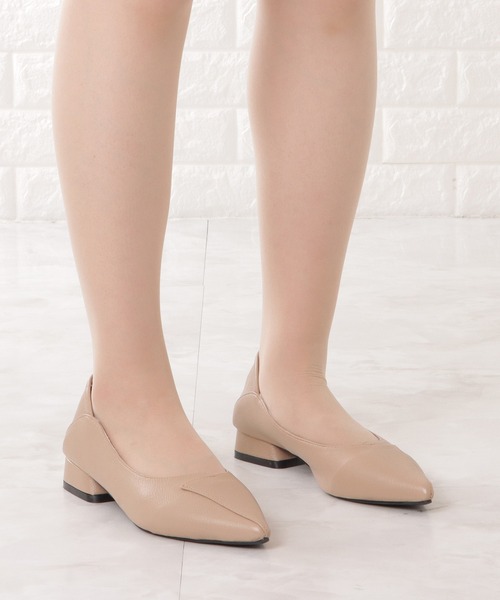 セール】レザー調レイヤードローヒールパンプス（パンプス）｜Lace