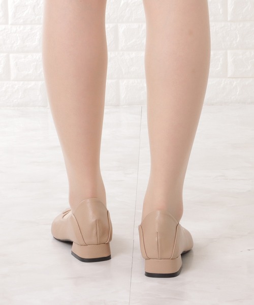 レザー調レイヤードローヒールパンプス（パンプス）｜Lace