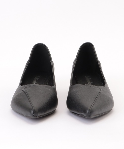 レザー調レイヤードローヒールパンプス（パンプス）｜Lace