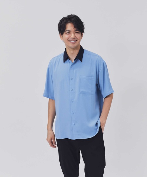 Right-on(ライトオン)の「【PLUS ONE】ジョーゼットクレリックシャツ(シャツ/ブラウス・メンズ・ブラック×グリーン/ベージュ/ネイビー・L/XL/M)」の3枚目の写真