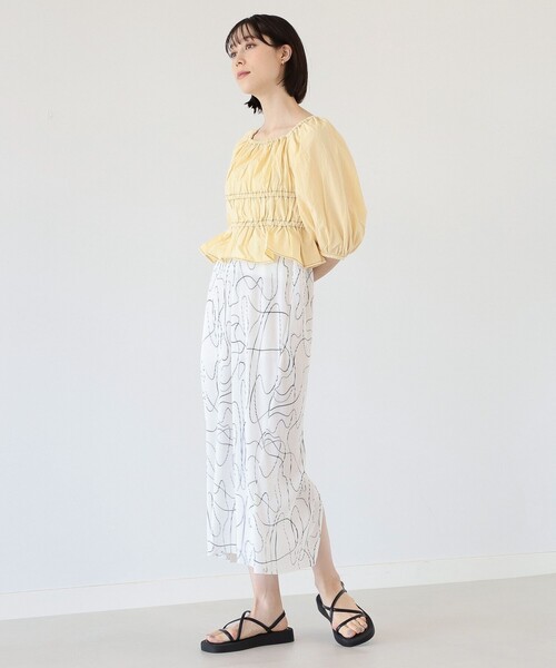 Ray BEAMS（レイビームス）の「Ray BEAMS / ライン プリント プリーツ ワンピース（ワンピース・レディース・ホワイト/ラベンダー・ONE SIZE）」の4枚目の写真