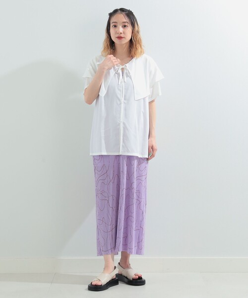 Ray BEAMS（レイビームス）の「Ray BEAMS / ライン プリント プリーツ ワンピース（ワンピース・レディース・ホワイト/ラベンダー・ONE SIZE）」の15枚目の写真