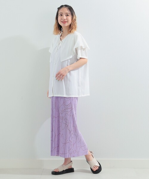 Ray BEAMS（レイビームス）の「Ray BEAMS / ライン プリント プリーツ ワンピース（ワンピース・レディース・ホワイト/ラベンダー・ONE SIZE）」の13枚目の写真