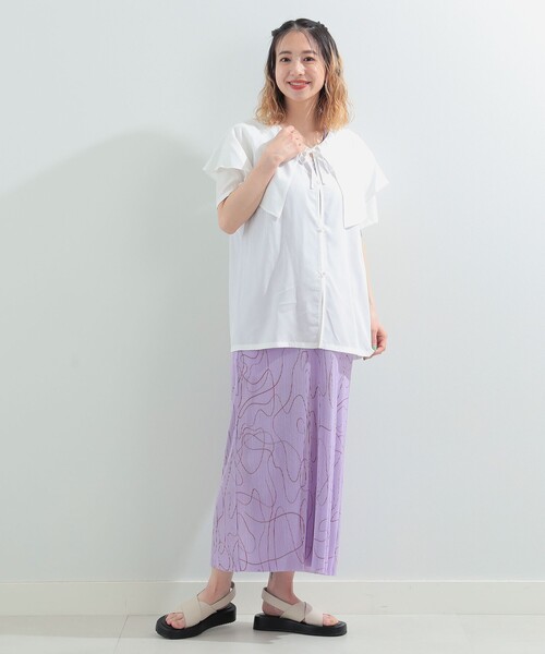 Ray BEAMS（レイビームス）の「Ray BEAMS / ライン プリント プリーツ ワンピース（ワンピース・レディース・ホワイト/ラベンダー・ONE SIZE）」の11枚目の写真