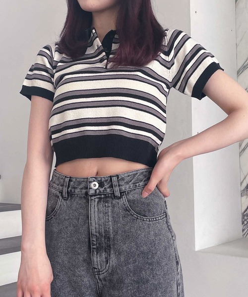 Heather（ヘザー）の「マルチボーダーポロニット 753421（ニット