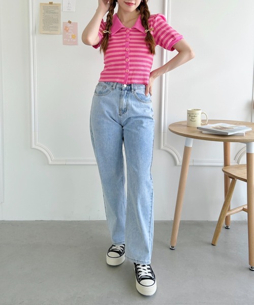 Loueme(ルエム)の「ワッフルボーダーパフスリーブ2WAYトップス(Tシャツ/カットソー・レディース・ブラック/ピンク/グリーン/レッド/ベージュ・FREE)」の22枚目の写真