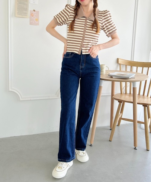 Loueme(ルエム)の「ワッフルボーダーパフスリーブ2WAYトップス(Tシャツ/カットソー・レディース・ブラック/ピンク/グリーン/レッド/ベージュ・FREE)」の15枚目の写真