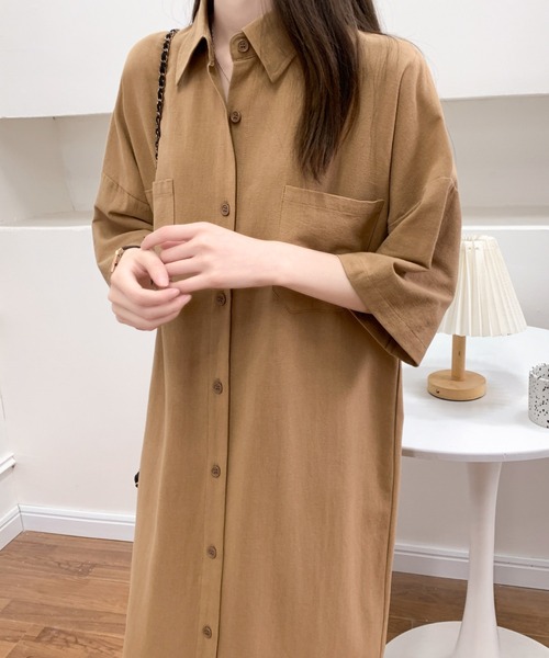ABITOKYO(アビトーキョー)の「オーバーサイズリラックスシャツワンピース(ワンピース・レディース・ブラック/ライトグリーン/ベージュ/チャコールグレー・M/L)」の4枚目の写真