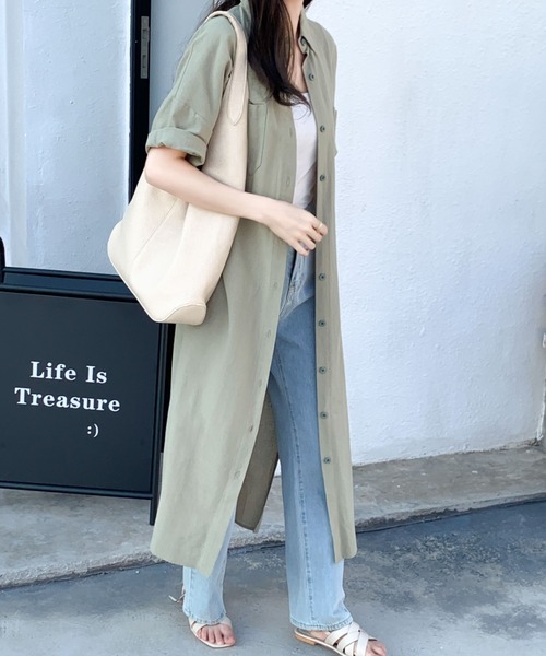 ABITOKYO(アビトーキョー)の「オーバーサイズリラックスシャツワンピース(ワンピース・レディース・ブラック/ライトグリーン/ベージュ/チャコールグレー・M/L)」の1枚目の写真
