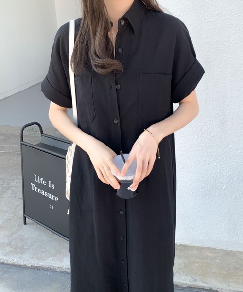 ABITOKYO(アビトーキョー)の「オーバーサイズリラックスシャツワンピース(ワンピース・レディース・ブラック/ライトグリーン/ベージュ/チャコールグレー・M/L)」の5枚目の写真