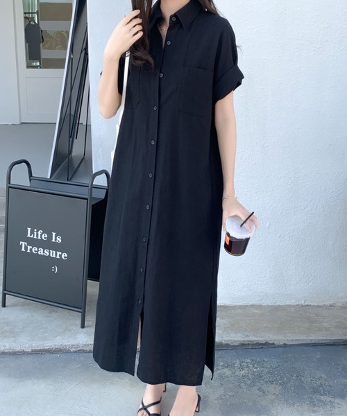 ABITOKYO(アビトーキョー)の「オーバーサイズリラックスシャツワンピース(ワンピース・レディース・ブラック/ライトグリーン/ベージュ/チャコールグレー・M/L)」の8枚目の写真