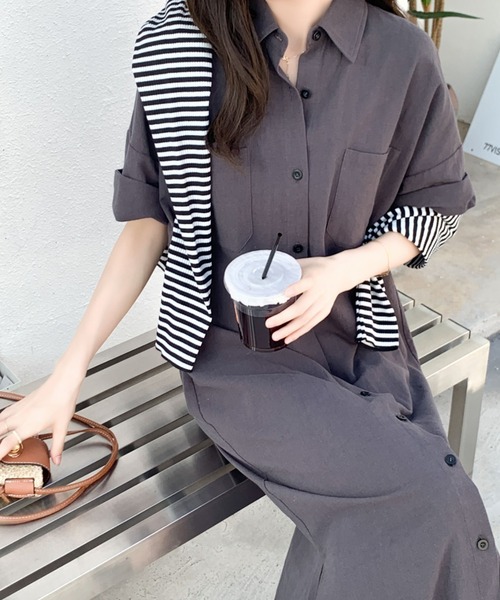 ABITOKYO(アビトーキョー)の「オーバーサイズリラックスシャツワンピース(ワンピース・レディース・ブラック/ライトグリーン/ベージュ/チャコールグレー・M/L)」の21枚目の写真