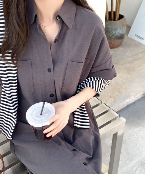 ABITOKYO(アビトーキョー)の「オーバーサイズリラックスシャツワンピース(ワンピース・レディース・ブラック/ライトグリーン/ベージュ/チャコールグレー・M/L)」の22枚目の写真