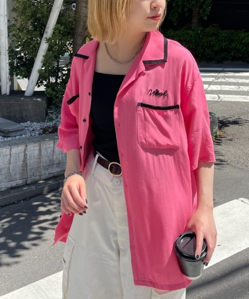 CIAOPANIC（チャオパニック）の「レーヨンボーリングオープンカラーシャツ（シャツ/ブラウス・レディース・カーキ/イエロー/ピンク・MEDIUM/LARGE）」の22枚目の写真