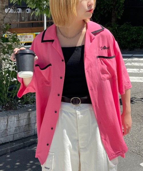 CIAOPANIC（チャオパニック）の「レーヨンボーリングオープンカラーシャツ（シャツ/ブラウス・レディース・カーキ/イエロー/ピンク・MEDIUM/LARGE）」の12枚目の写真