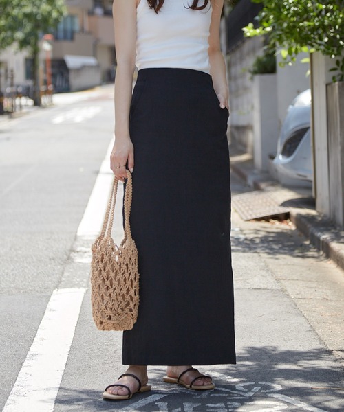 Shelly island（シェリーアイランド）の「コットンエンボスロングタイトスカート（スカート・レディース・ブラック/ブルー/ベージュ・M）」の2枚目の写真