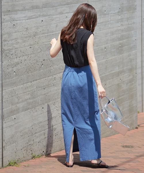 Shelly island（シェリーアイランド）の「コットンエンボスロングタイトスカート（スカート・レディース・ブラック/ブルー/ベージュ・M）」の19枚目の写真