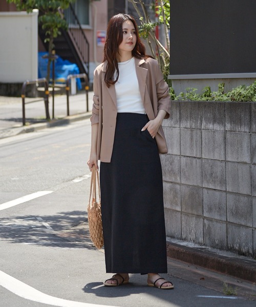 Shelly island（シェリーアイランド）の「コットンエンボスロングタイトスカート（スカート・レディース・ブラック/ブルー/ベージュ・M）」の9枚目の写真