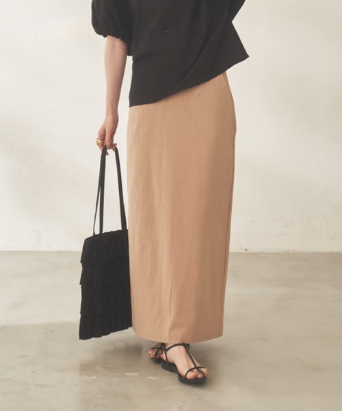Shelly island（シェリーアイランド）の「コットンエンボスロングタイトスカート（スカート・レディース・ブラック/ブルー/ベージュ・M）」の5枚目の写真