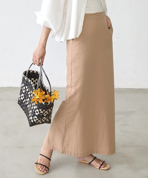 Shelly island（シェリーアイランド）の「コットンエンボスロングタイトスカート（スカート・レディース・ブラック/ブルー/ベージュ・M）」の4枚目の写真