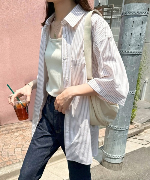 andme(アンドミー)の「ストライプ半袖カラーシャツ(シャツ/ブラウス・レディース・グリーン/イエロー/ホワイト×ブルー/ブルー/ホワイト×グリーン/ホワイト×イエロー・L/M)」の4枚目の写真