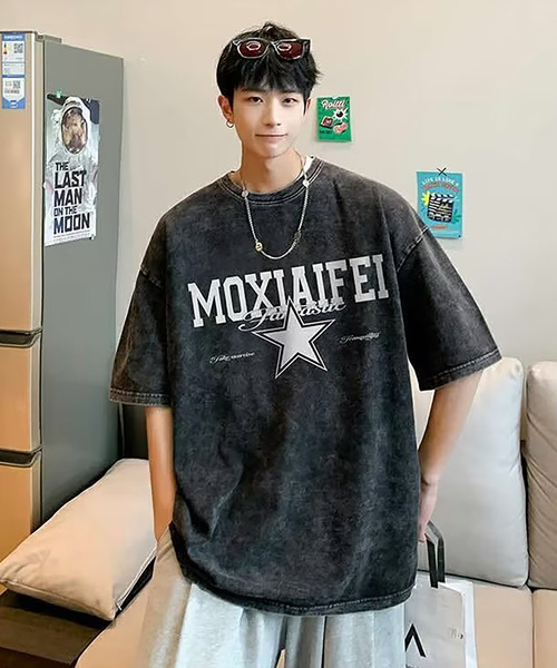 セール】ビッグシルエット カレッジロゴ 古着風 プリント ピグメント