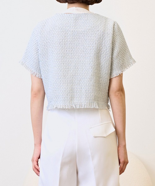 UNE MANSION（ユヌマンション）の「ノーカラータッセルツイードクロップドジャケット（ブルゾン・レディース・ブラック/ライトブルー・FREE）」の10枚目の写真