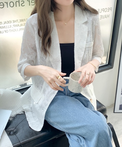ABITOKYO(アビトーキョー)の「シアージャガードテーラージャケット(テーラードジャケット・レディース・ホワイト/ブラック・M/L)」の5枚目の写真