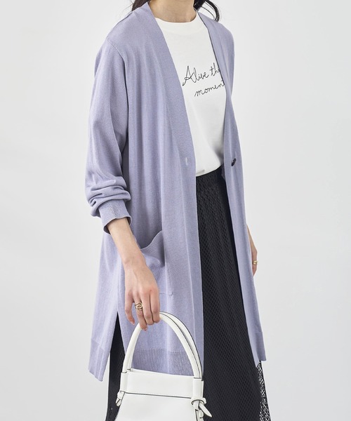 BELLUNA PLUS（ベルーナ）の「ヒンヤリ冷感！洗えるロング丈カーディガン（カーディガン/ボレロ・レディース・ネイビー/アイボリー/ロイヤルブルー/セージグリーン/イエロー/ラベンダー/ネイビー系/ピンクベージュ・MEDIUM/LARGE/X-LARGE/SMALL）」の7枚目の写真