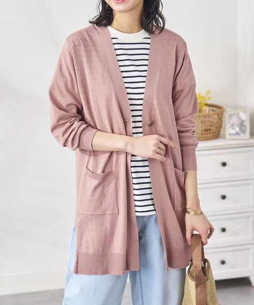 BELLUNA PLUS（ベルーナ）の「ヒンヤリ冷感！洗えるロング丈カーディガン（カーディガン/ボレロ・レディース・ネイビー/アイボリー/ロイヤルブルー/セージグリーン/イエロー/ラベンダー/ネイビー系/ピンクベージュ・MEDIUM/LARGE/X-LARGE/SMALL）」の8枚目の写真