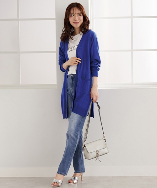 BELLUNA PLUS（ベルーナ）の「ヒンヤリ冷感！洗えるロング丈カーディガン（カーディガン/ボレロ・レディース・ネイビー/アイボリー/ロイヤルブルー/セージグリーン/イエロー/ラベンダー/ネイビー系/ピンクベージュ・MEDIUM/LARGE/X-LARGE/SMALL）」の5枚目の写真