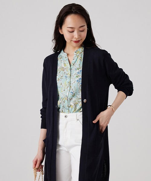 BELLUNA PLUS（ベルーナ）の「ヒンヤリ冷感！洗えるロング丈カーディガン（カーディガン/ボレロ・レディース・ネイビー/アイボリー/ロイヤルブルー/セージグリーン/イエロー/ラベンダー/ネイビー系/ピンクベージュ・MEDIUM/LARGE/X-LARGE/SMALL）」の16枚目の写真