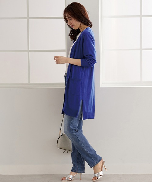 BELLUNA PLUS（ベルーナ）の「ヒンヤリ冷感！洗えるロング丈カーディガン（カーディガン/ボレロ・レディース・ネイビー/アイボリー/ロイヤルブルー/セージグリーン/イエロー/ラベンダー/ネイビー系/ピンクベージュ・MEDIUM/LARGE/X-LARGE/SMALL）」の20枚目の写真