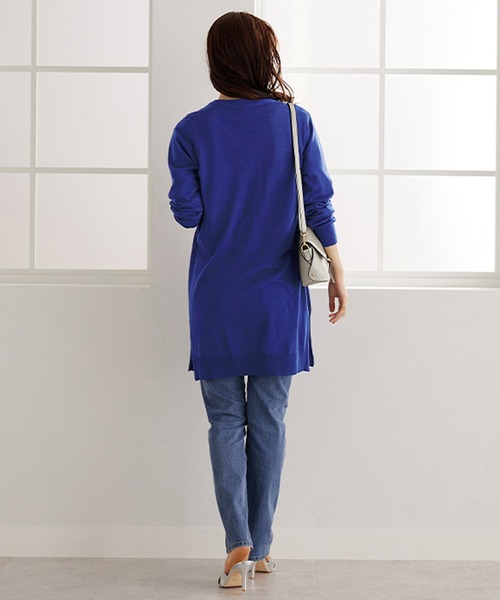 BELLUNA PLUS（ベルーナ）の「ヒンヤリ冷感！洗えるロング丈カーディガン（カーディガン/ボレロ・レディース・ネイビー/アイボリー/ロイヤルブルー/セージグリーン/イエロー/ラベンダー/ネイビー系/ピンクベージュ・MEDIUM/LARGE/X-LARGE/SMALL）」の21枚目の写真