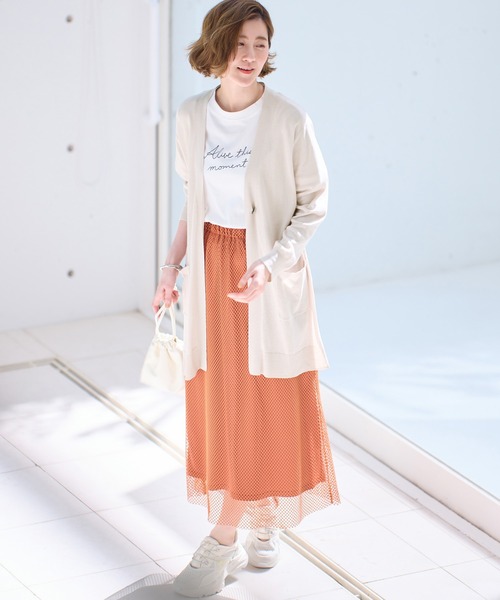 BELLUNA PLUS（ベルーナ）の「ヒンヤリ冷感！洗えるロング丈カーディガン（カーディガン/ボレロ・レディース・ネイビー/アイボリー/ロイヤルブルー/セージグリーン/イエロー/ラベンダー/ネイビー系/ピンクベージュ・MEDIUM/LARGE/X-LARGE/SMALL）」の11枚目の写真